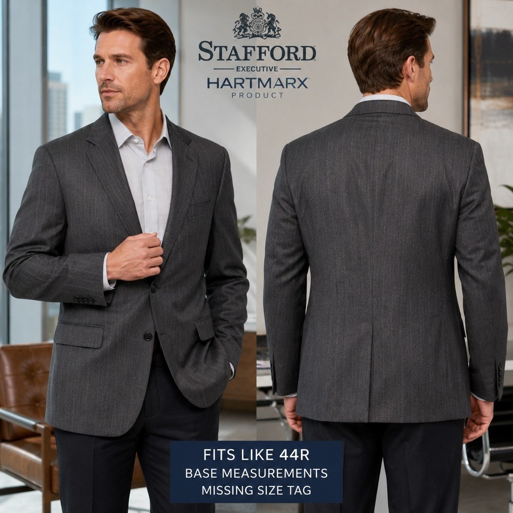 Stafford‎ Executive Hartmarx Mens 44R Gray Pinstripe Worsted Wool Blazer Jacket